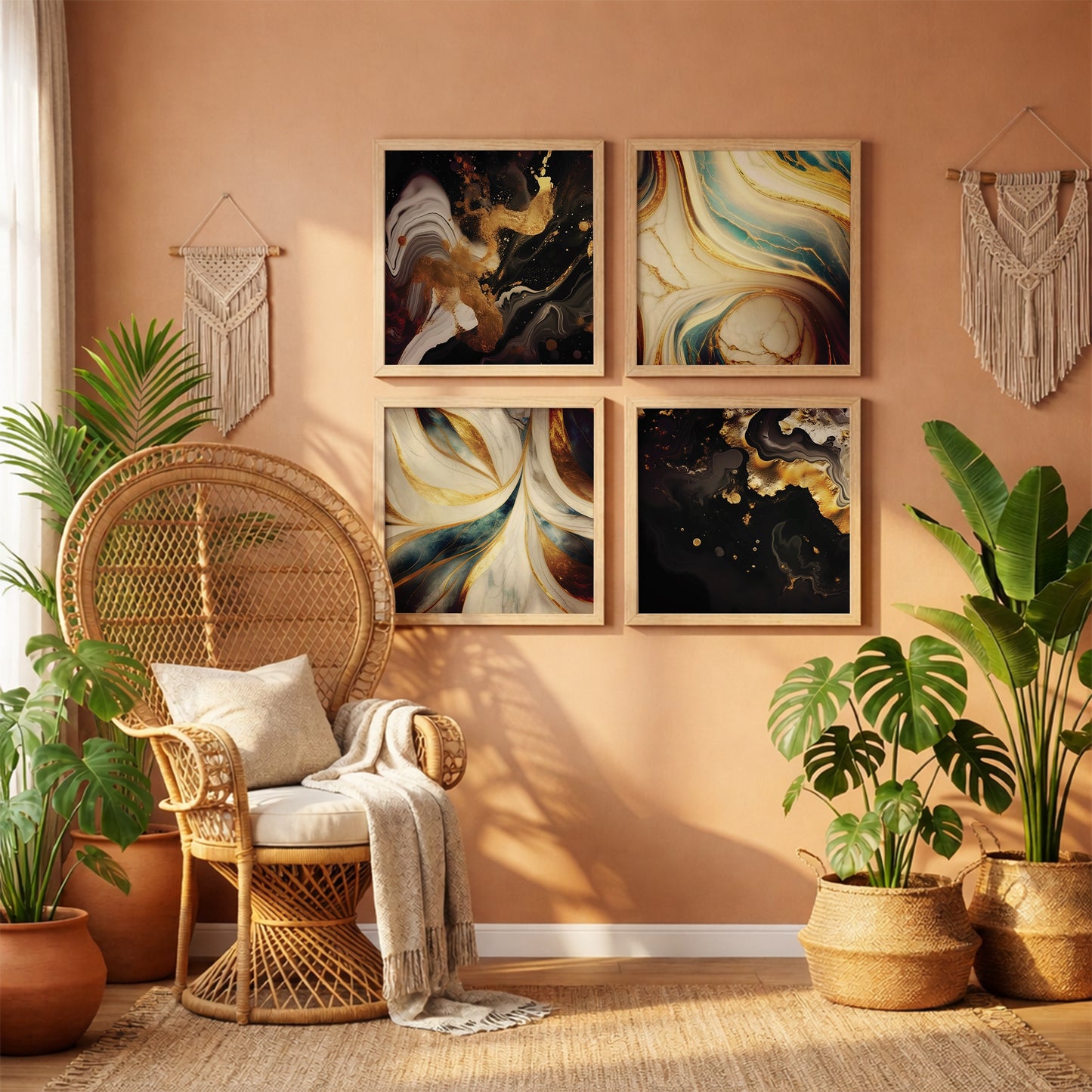 Golden Marble Wall Art Set of 4