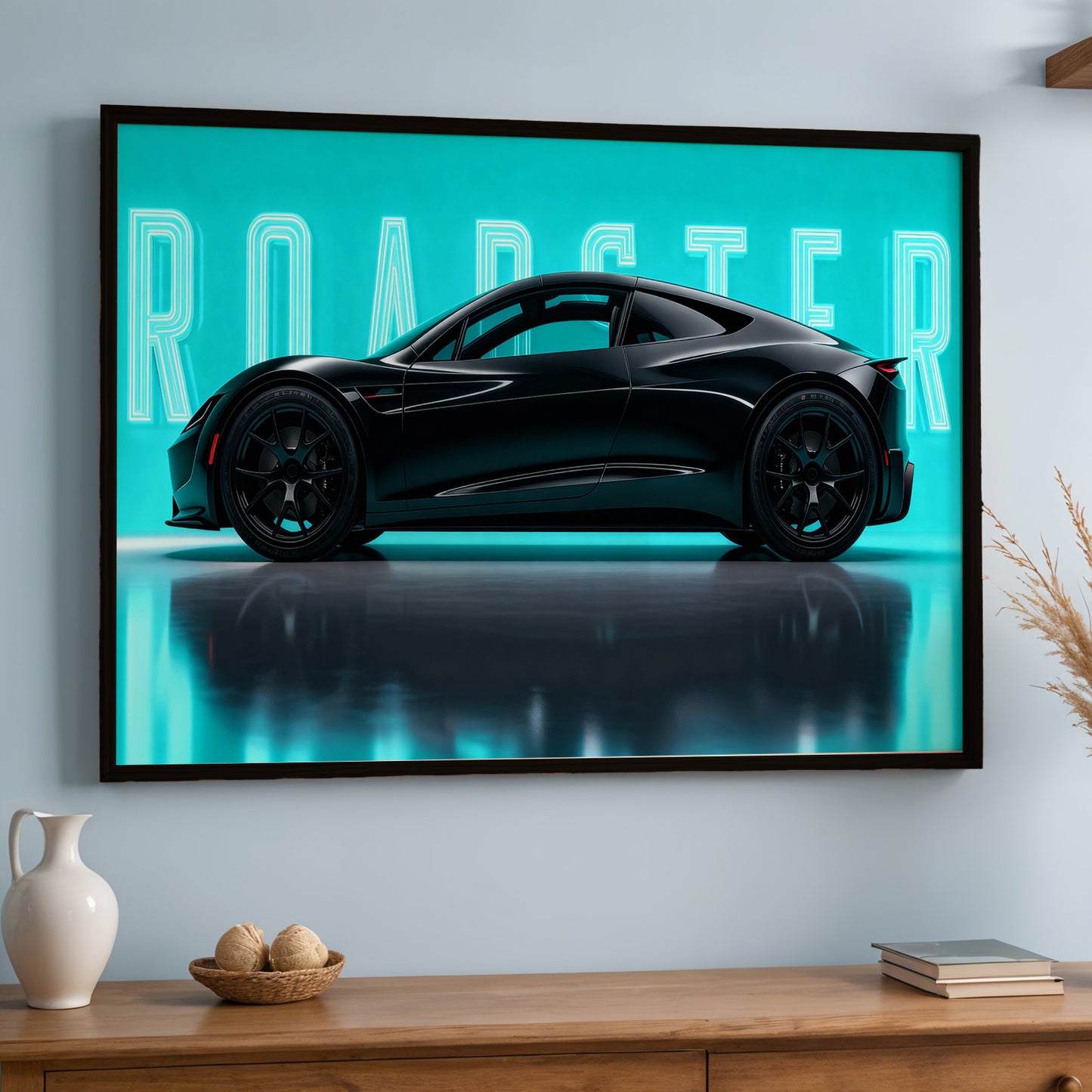 Tesla Roadster Neon Edition Wall Frame