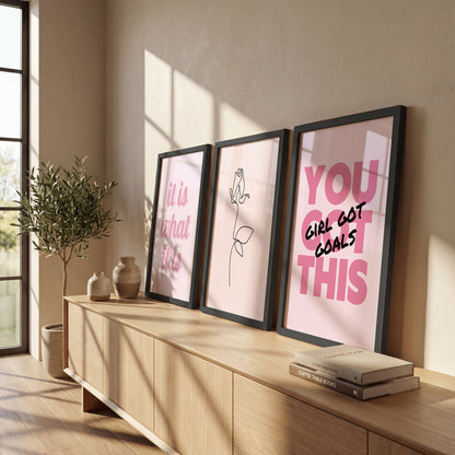 Pink Motivational Wall Frames Set of 3