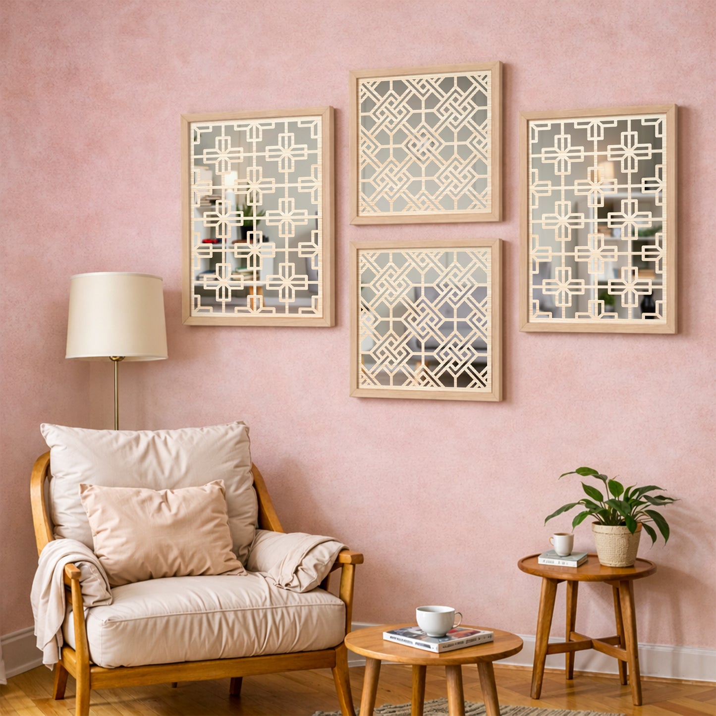 Modern Grid Pattern Mirror Set