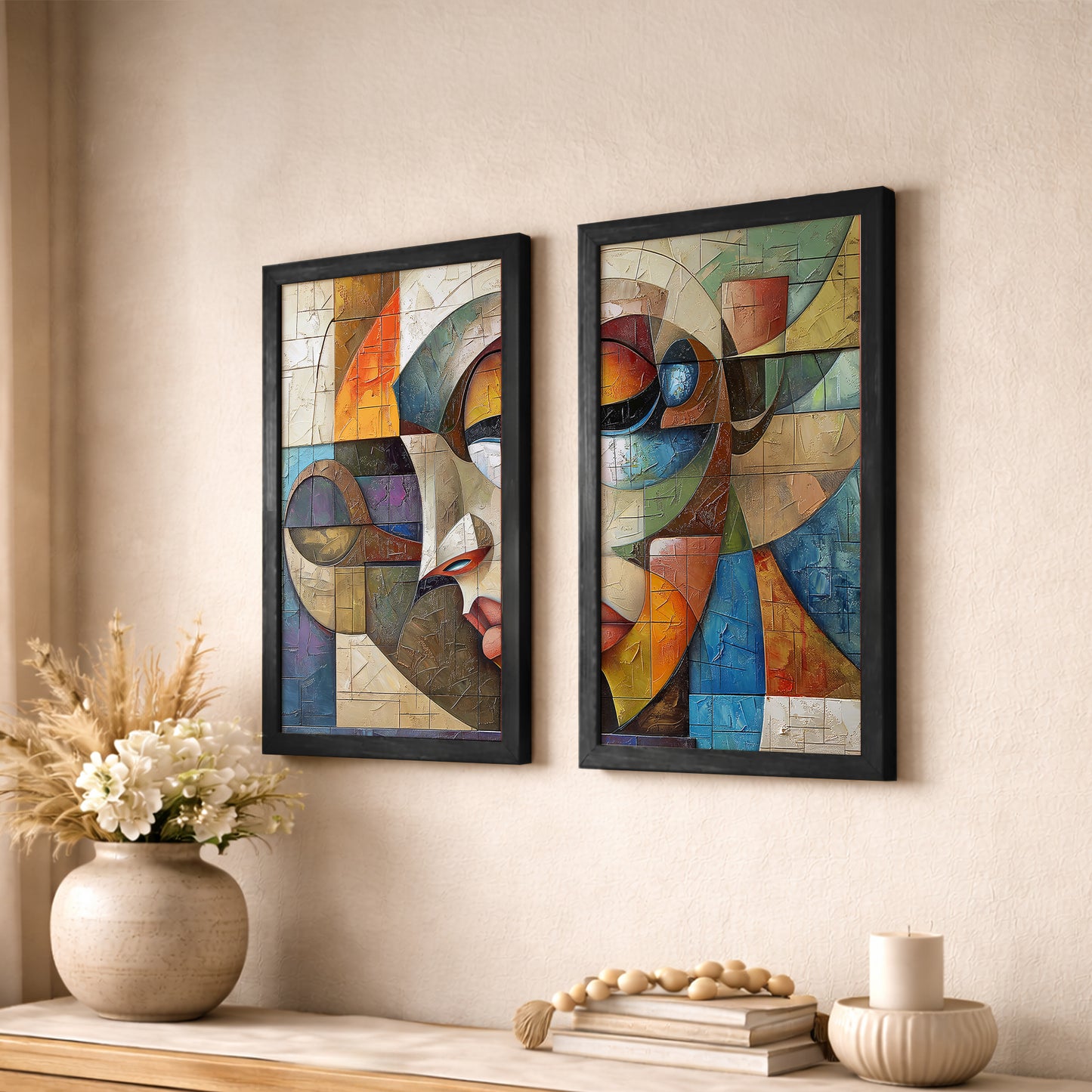 Abstract Cubist Faces Wall Art Set