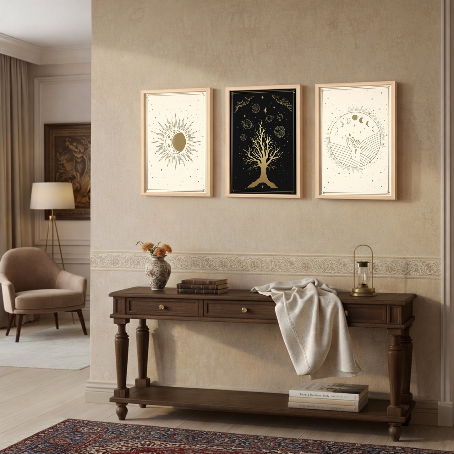 Celestial Moon & Tree Wall Art Set of 3