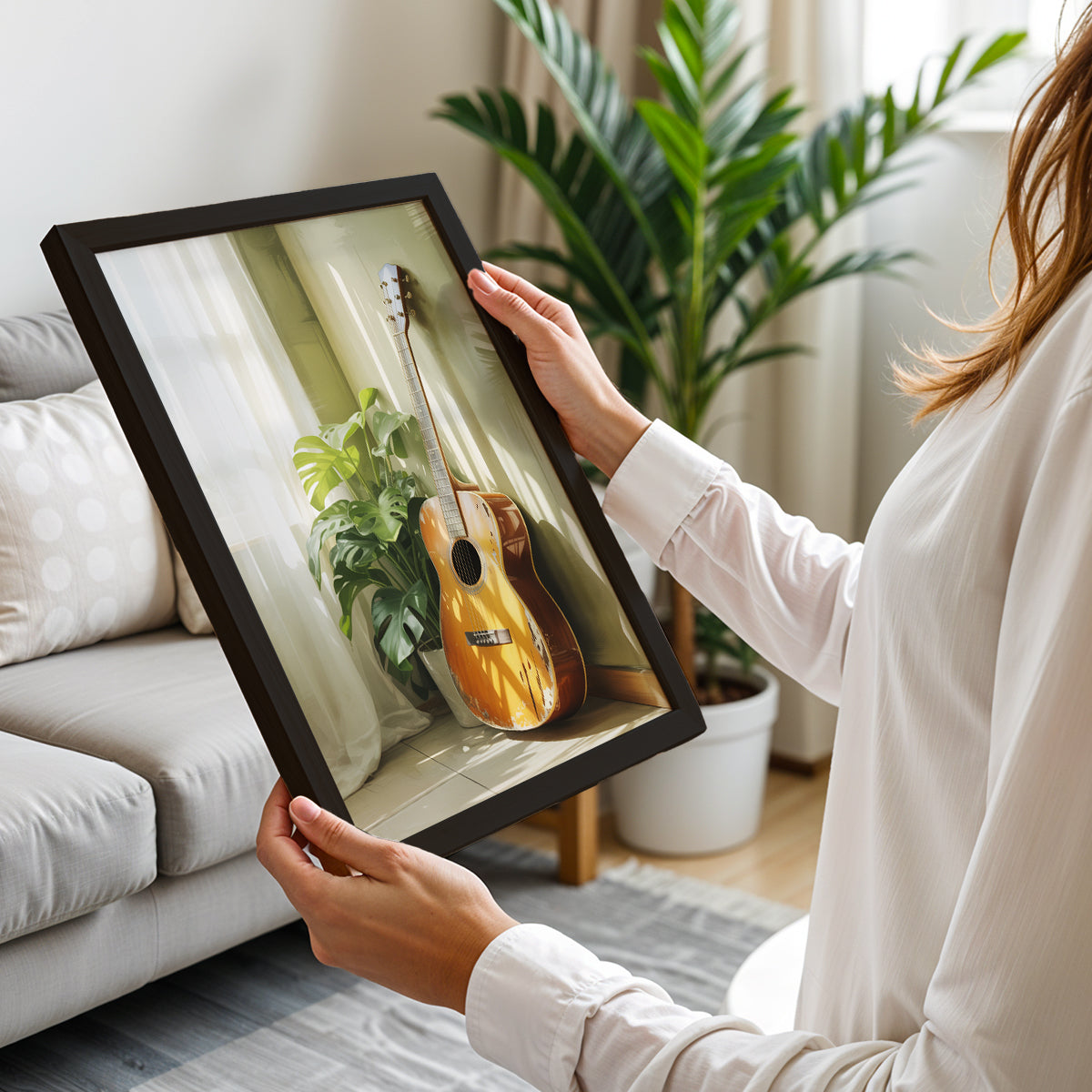 Acoustic Guitar & Greenery Framed Wall Art