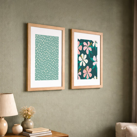 Minimal Floral & Dot Pattern Wall Frame Set of 2