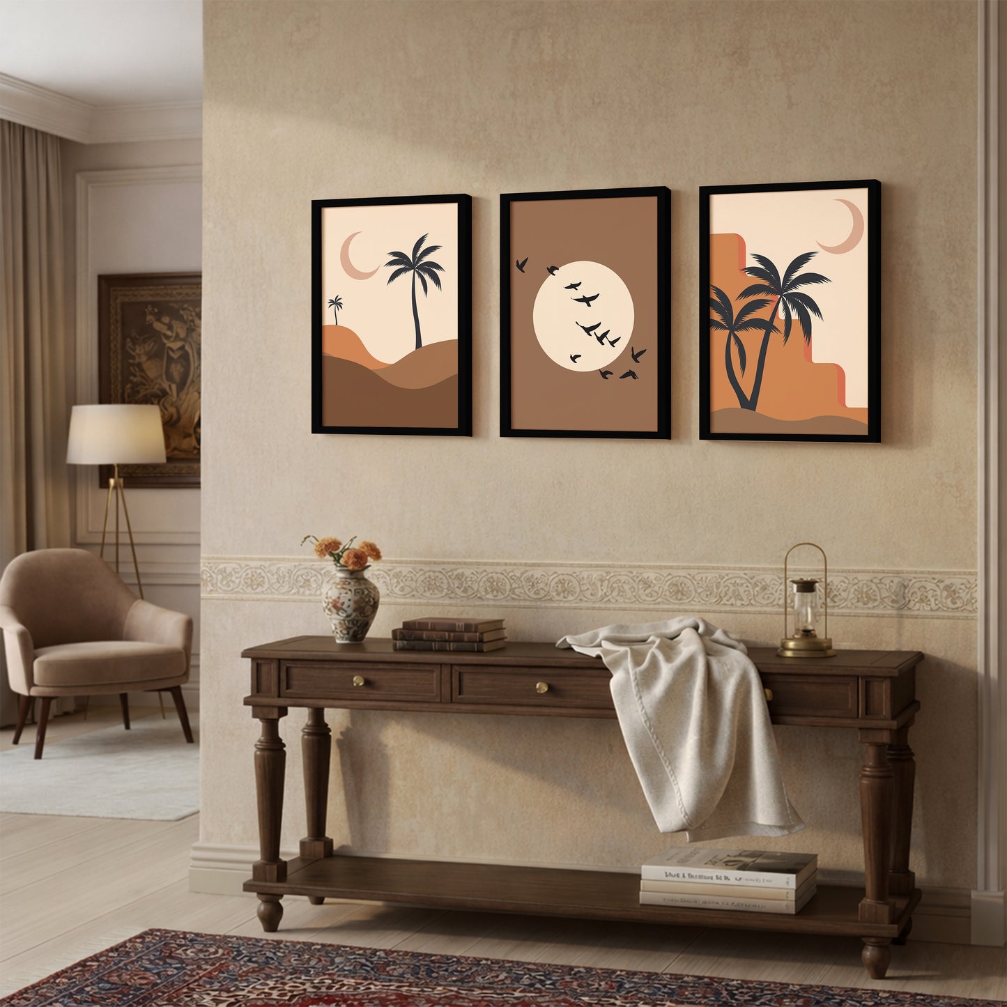 Minimal Desert Moon Wall Frame Set of 3