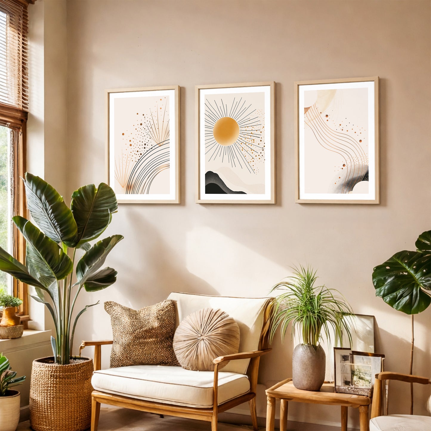 Boho Sun Wall Frames Set of 3