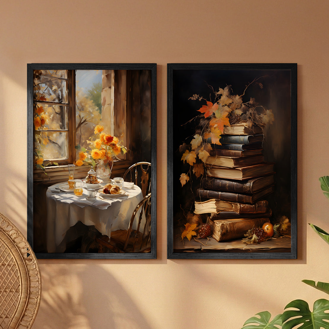 Cozy Autumn Still Life Art Set of 2