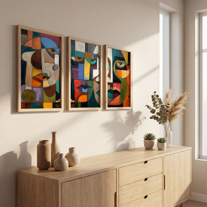 Cubist Face Wall Art Set of 3