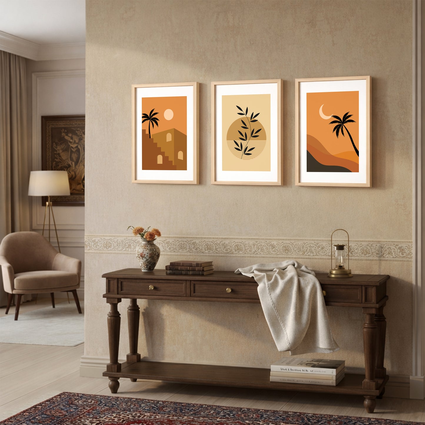 Boho Sunset & Palm Wall Frame Set of 3