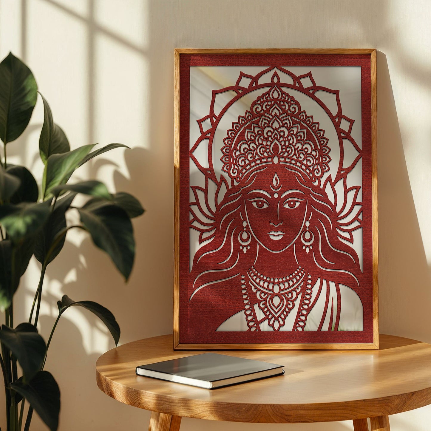 Shri Lakshmi Pinewood Laser Wall Art
