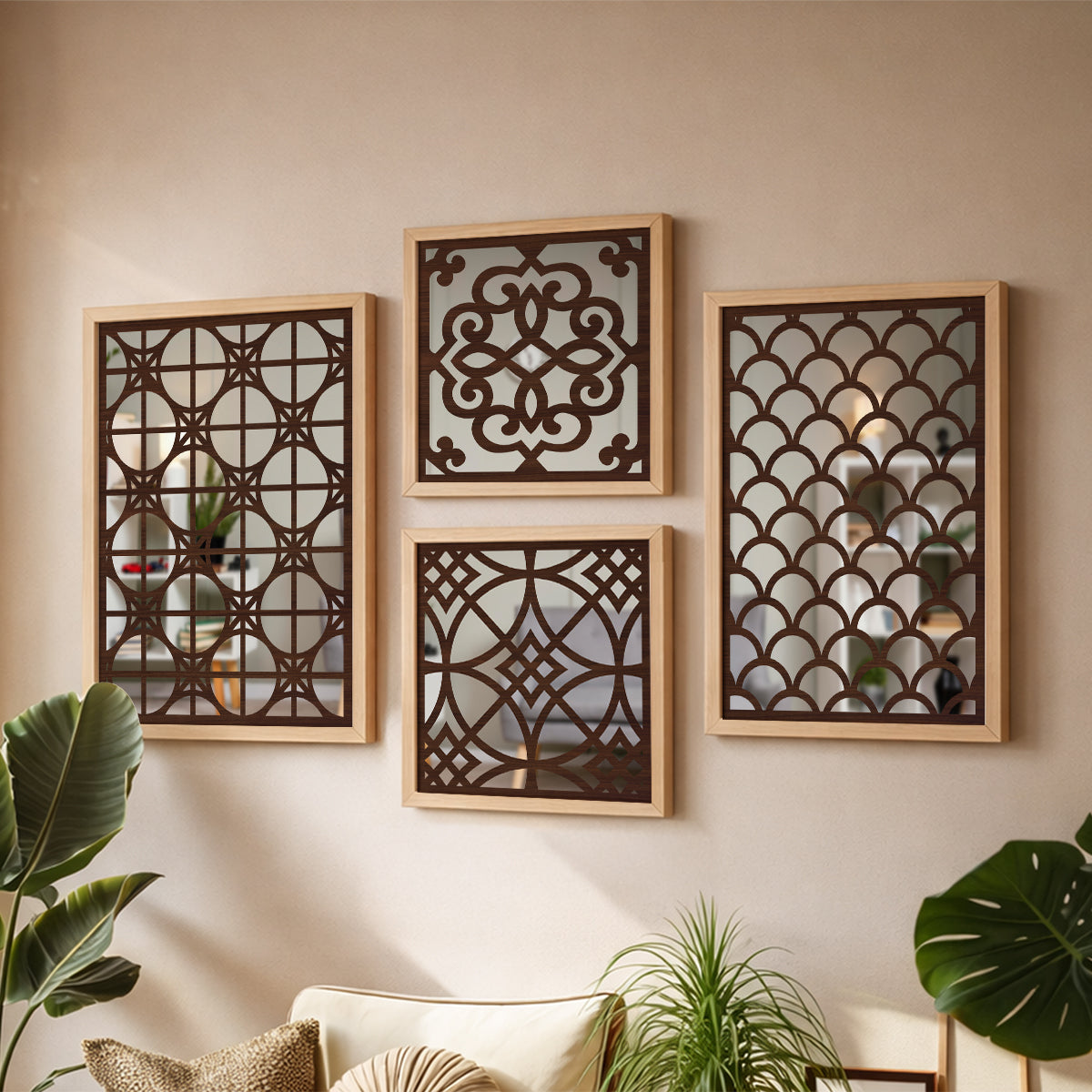 Blush Arabesque Mirror Art Set of 4