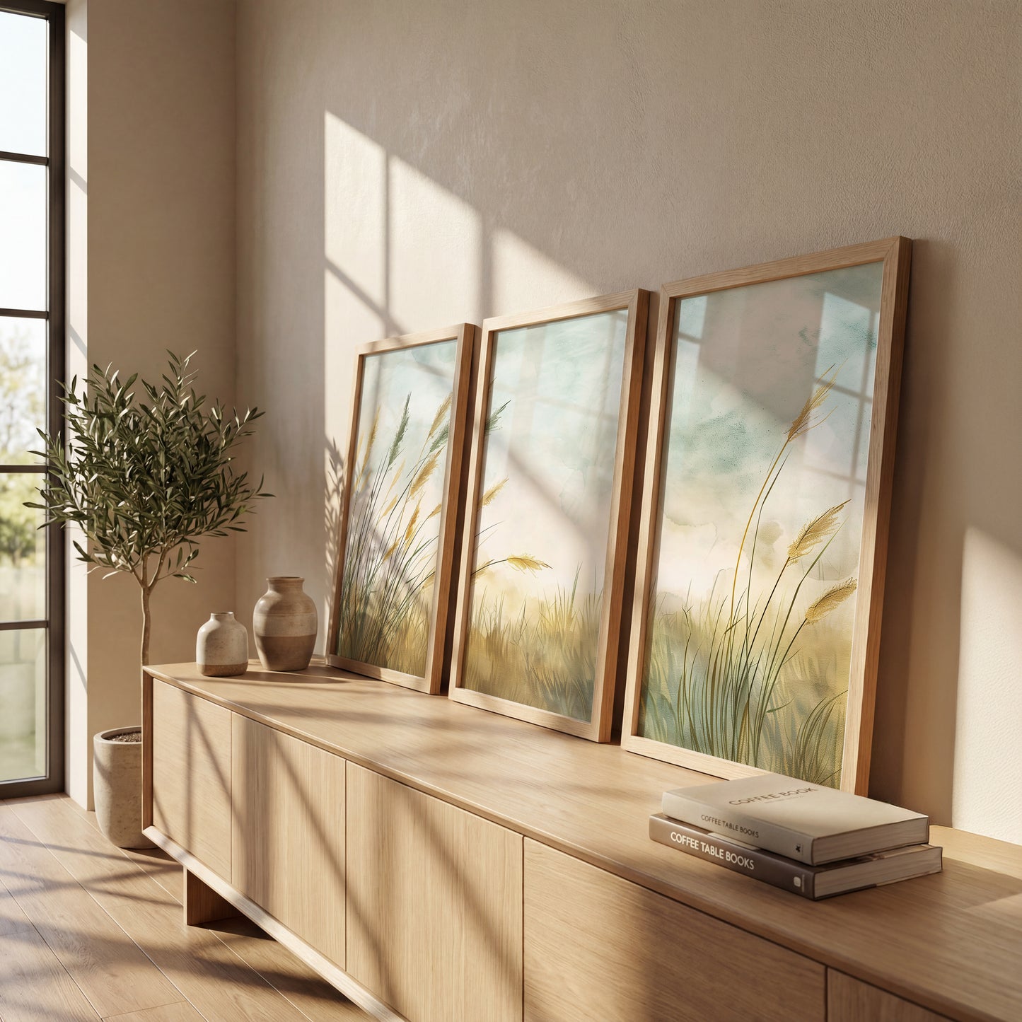 Minimalist Pampas Grass Botanical Wall Art Set of 3