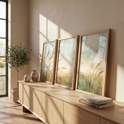 Minimalist Pampas Grass Botanical Wall Art Set of 3