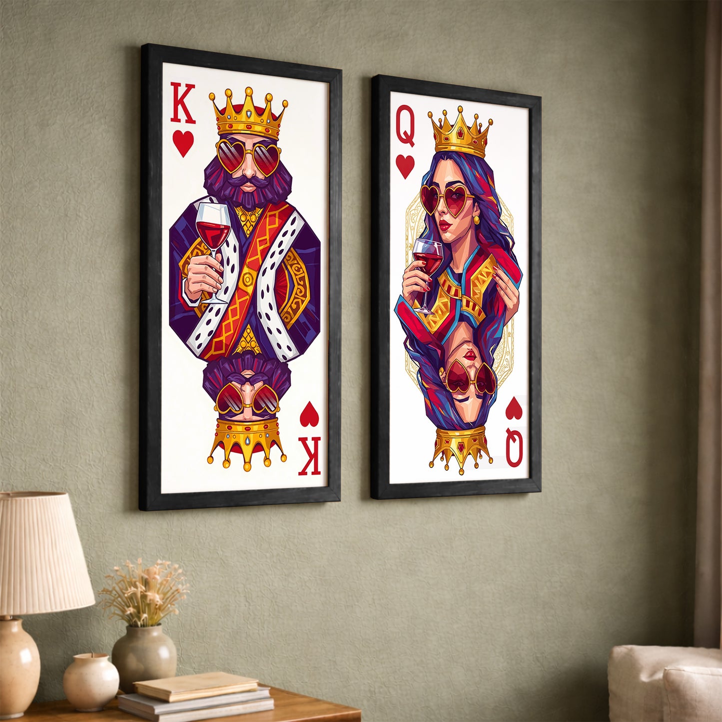 King & Queen Card Art Wall Frame Set of 2