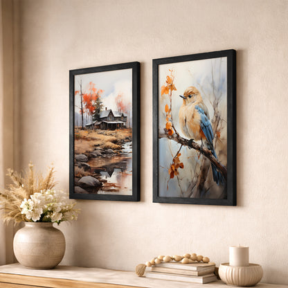 Countryside Bird Art Print Set of 2