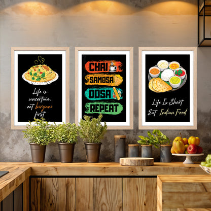 Indian Food Quote Framed Wall Art Set of 3