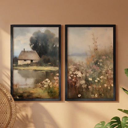 Rustic Cottage Meadow Art Set of 2