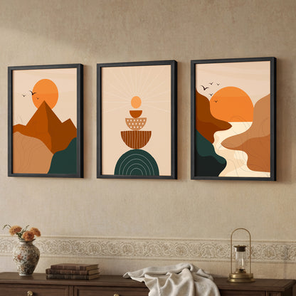 Boho Sunset Abstract Wall Frame Set of 3