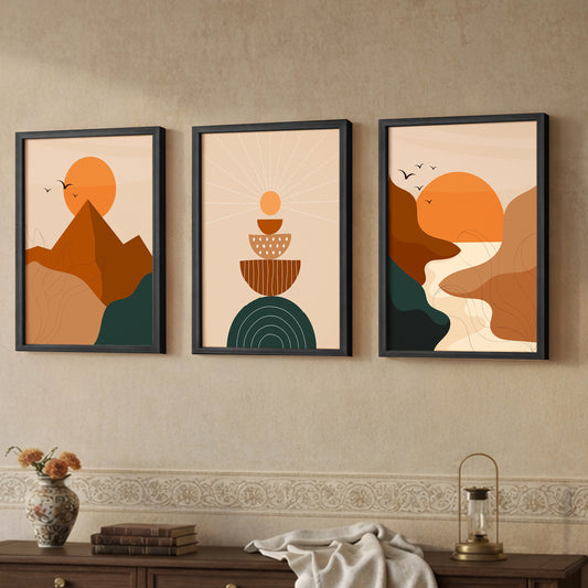 Boho Sunset Abstract Wall Frame Set of 3