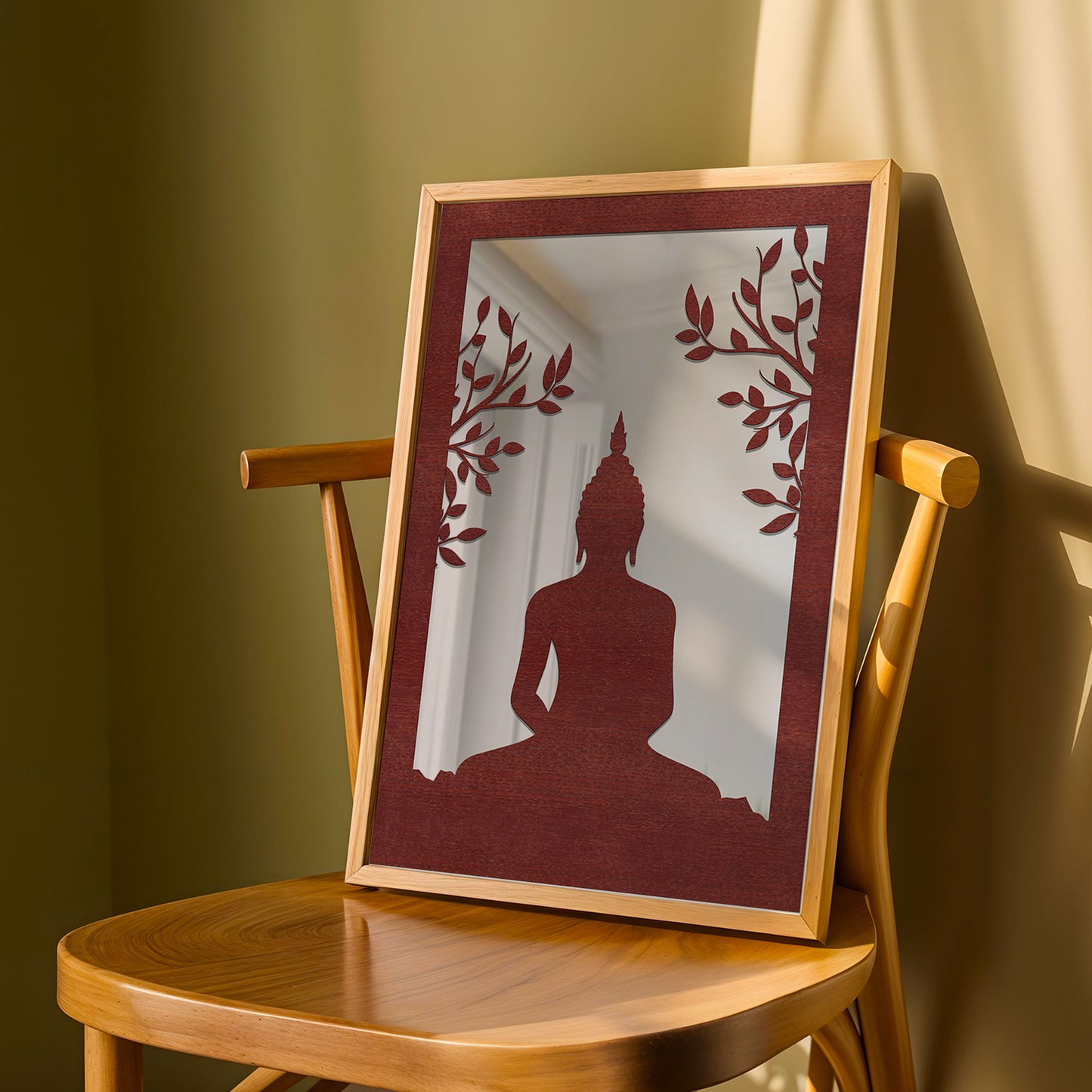 Meditating Buddha Pinewood Laser wall Art