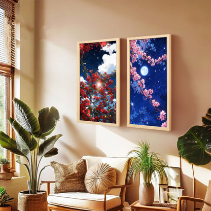 Moonlit Sakura Blossom Wall Frame Set of 2