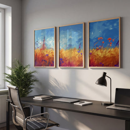 Golden Meadow Landscape Wall Frames Set of 3