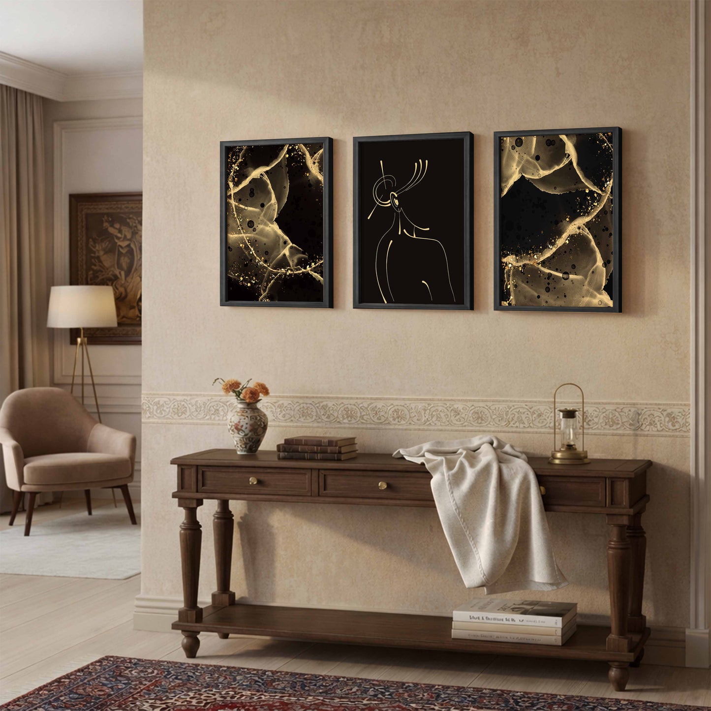 Black Gold Abstract Wall Art Set of 3