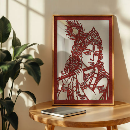 Radha Krishna Pinewood Laser wall Art