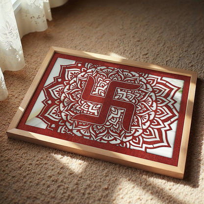 Auspicious Swastik Pinewood Laser wall Art
