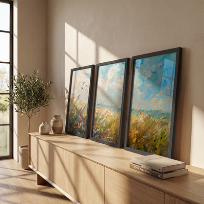 Wildflower Meadow Landscape Wall Art Set of 3