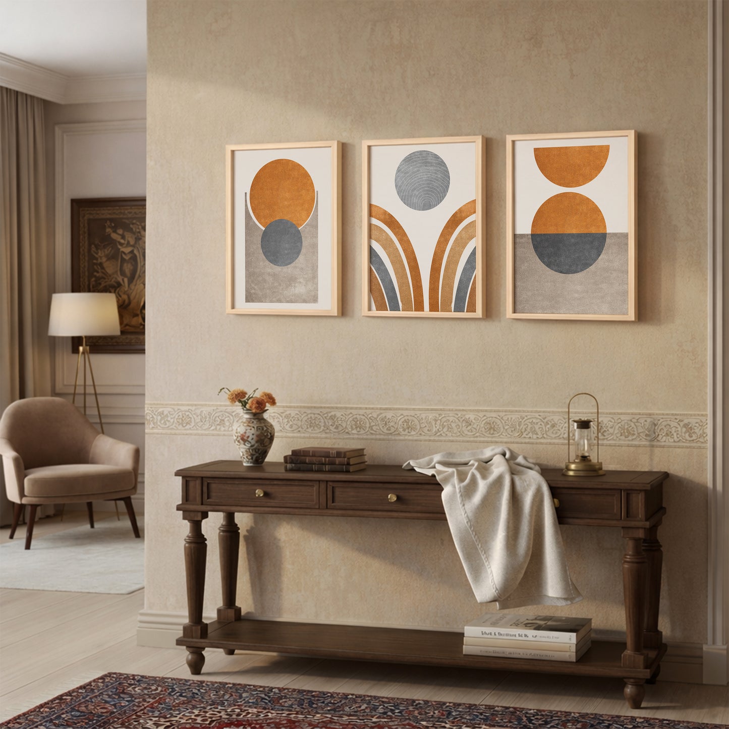 Modern Earth Tone Abstract Wall Frames Set of 3