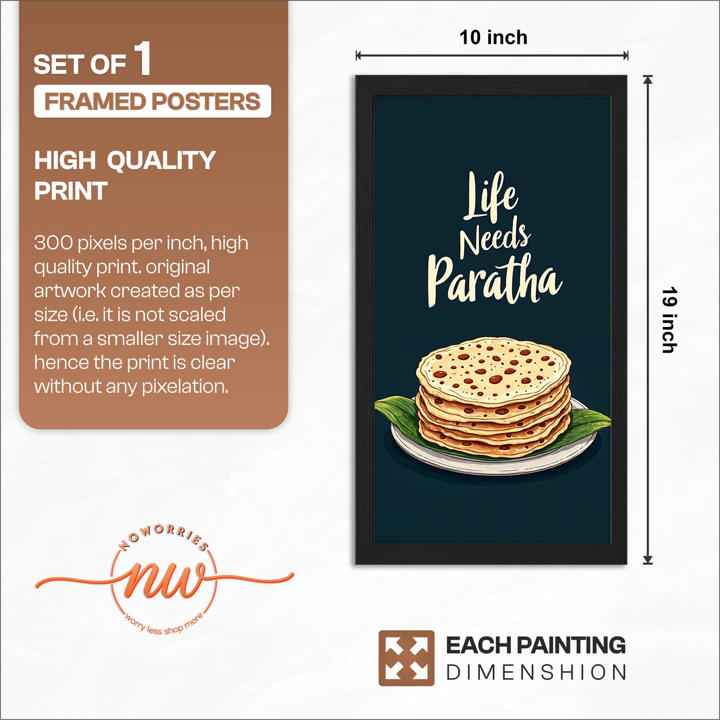 Life Needs Paratha Wall Frame Set of 1