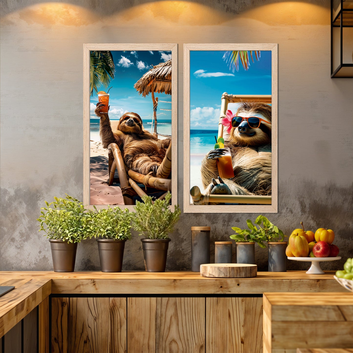Sloth Vacation Vibes Wall Frame Set