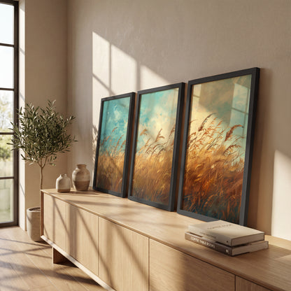 Rustic Wheat Field Landscape Wall Frames Set of 3