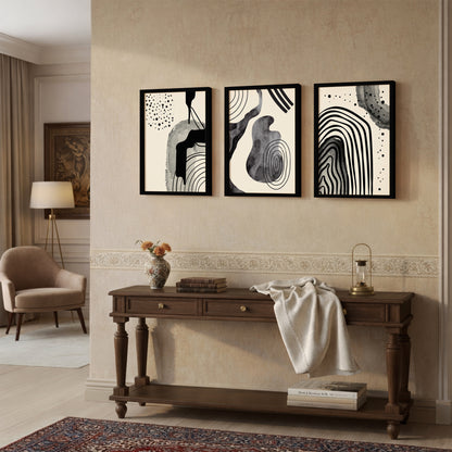 Minimal Black Abstract Art Wall Frame Set of 3