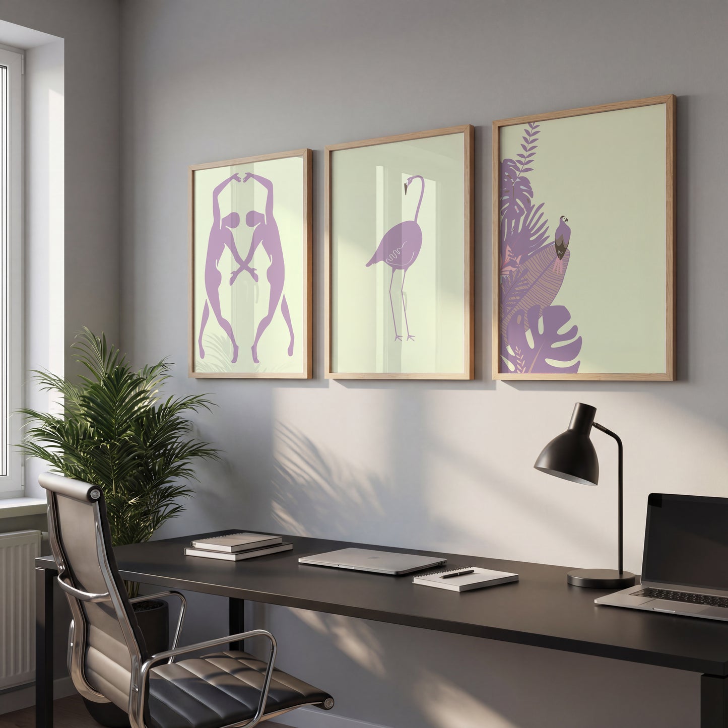Pastel Flamingo Wall Frames Set of 3