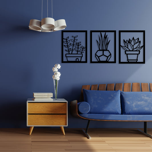 Potted Plants Pinewood Wall Art