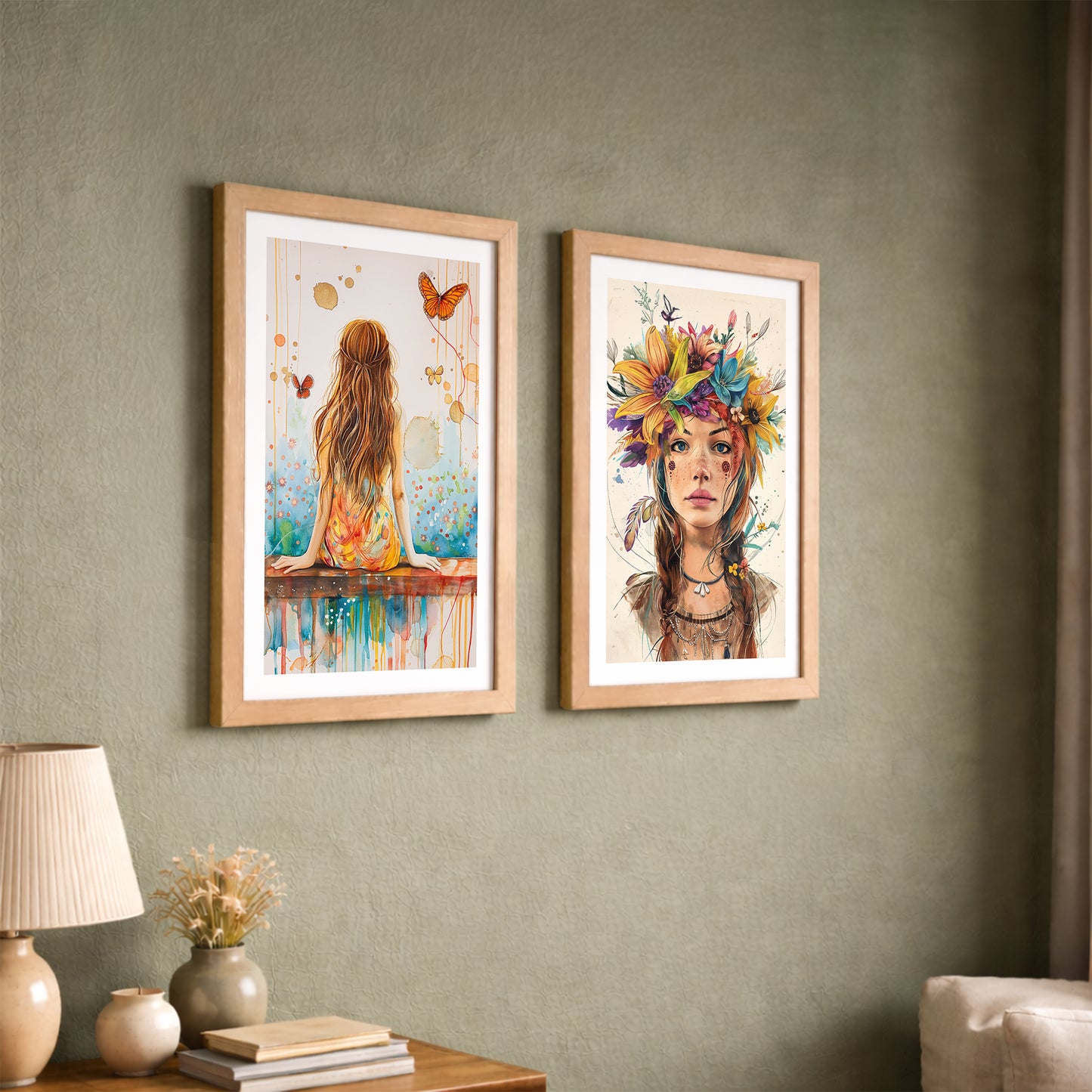 Boho Butterfly Girl Wall Art Set