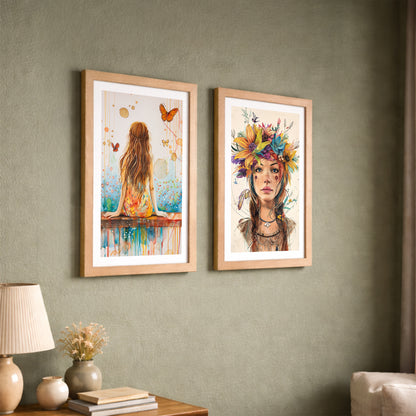 Boho Butterfly Girl Wall Art Set