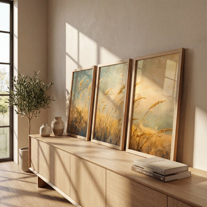 Golden Wheat Field Wall Art Frames Set of 3