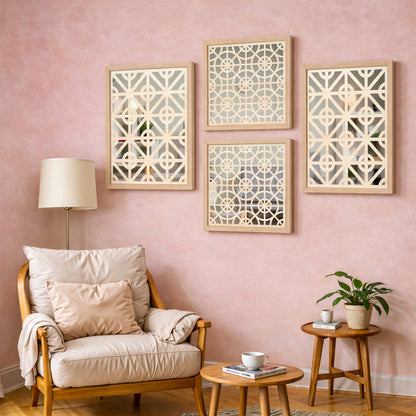 Ivory Geometric Mirror Art Set of 4
