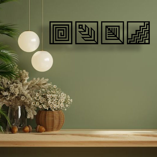Geometric Pattern Set Pinewood Wall Art