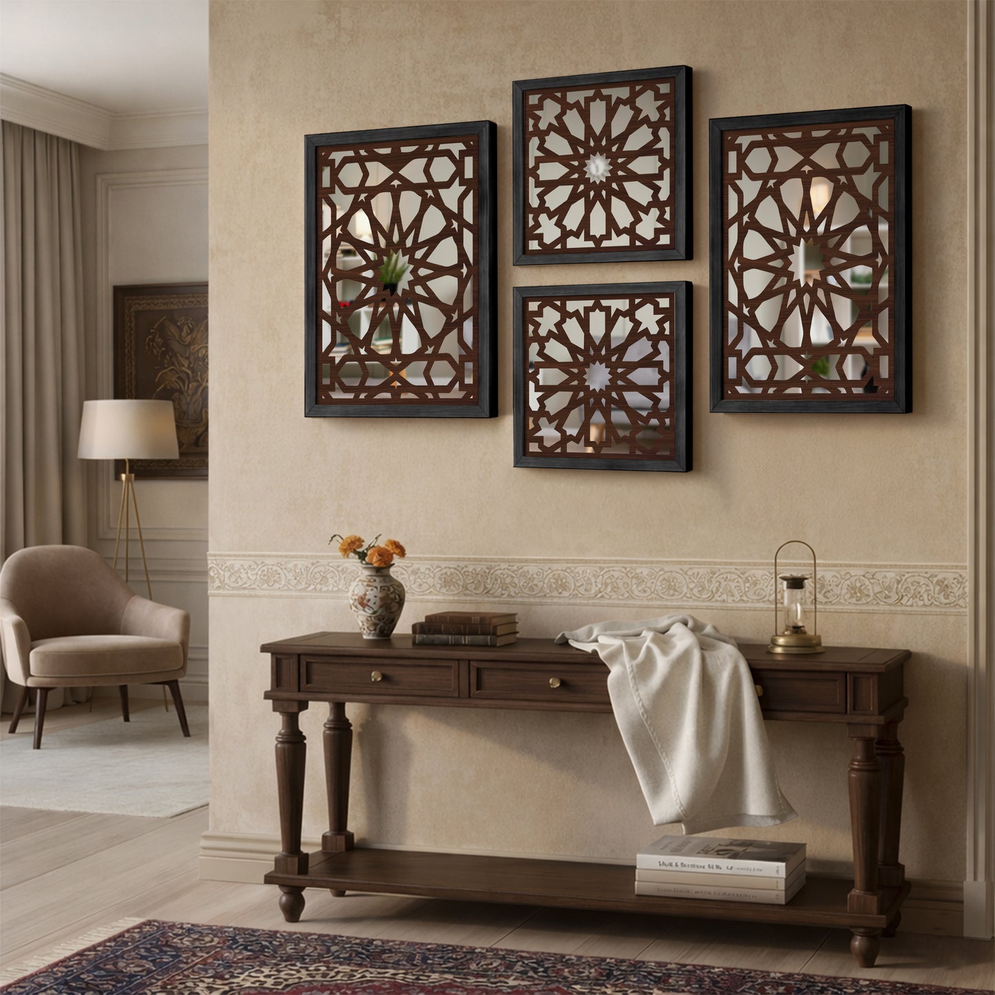 Geometric Pattern Wall Mirror Set of 4