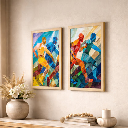 Dynamic Runner Art Poster Set of 2