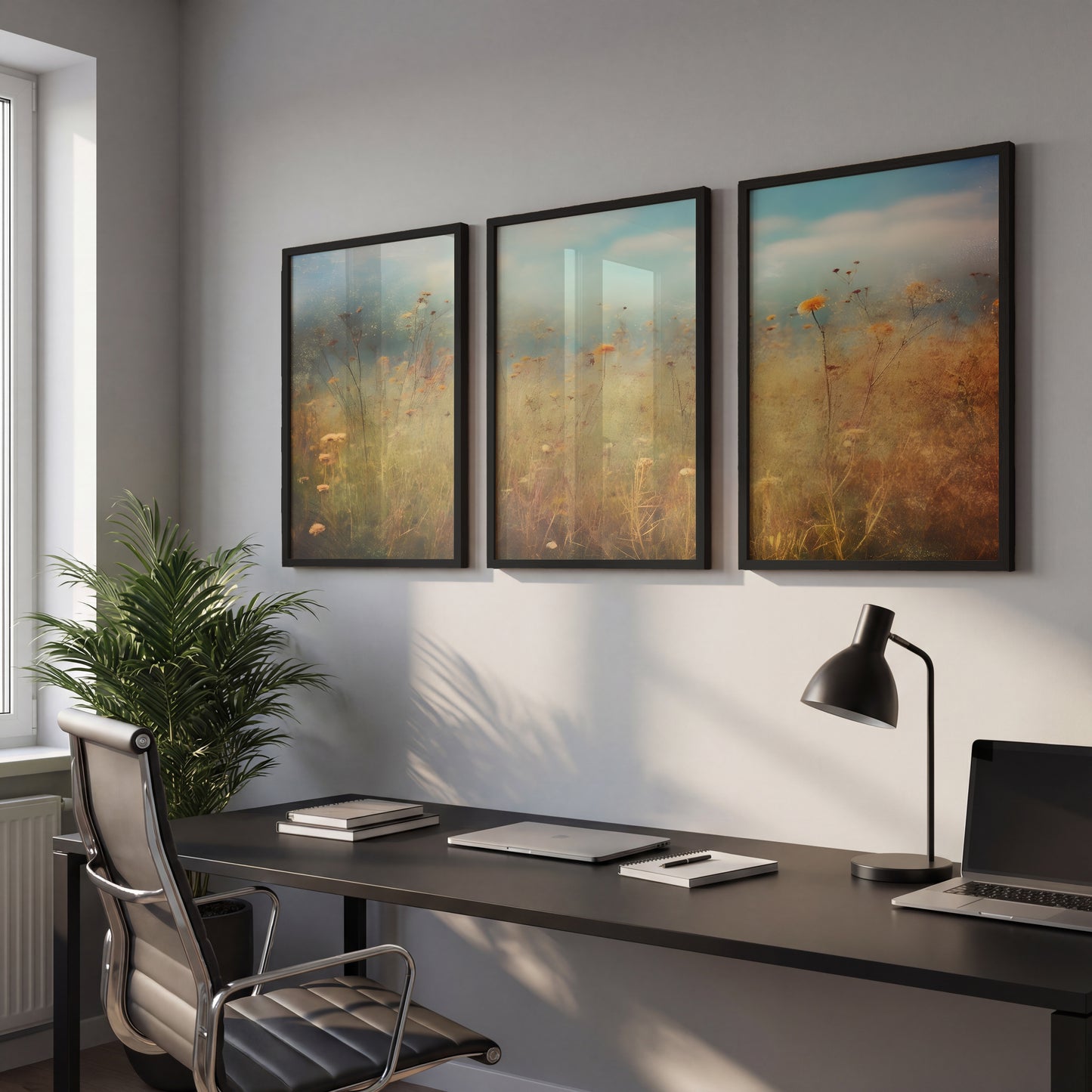Pastel Wildflower Field Framed Prints Set of 3