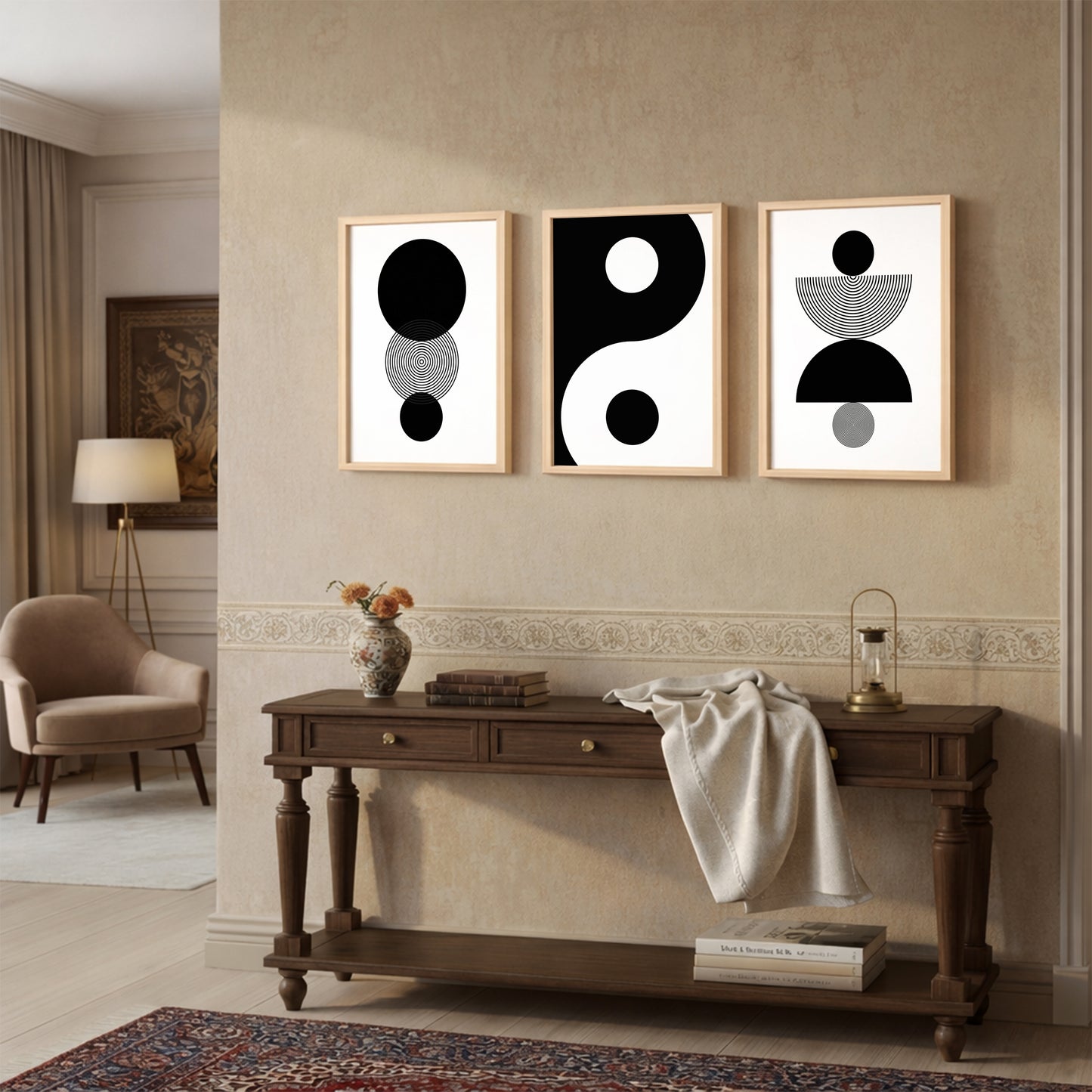 Modern Black & White Geometric Wall Frames Set of 3