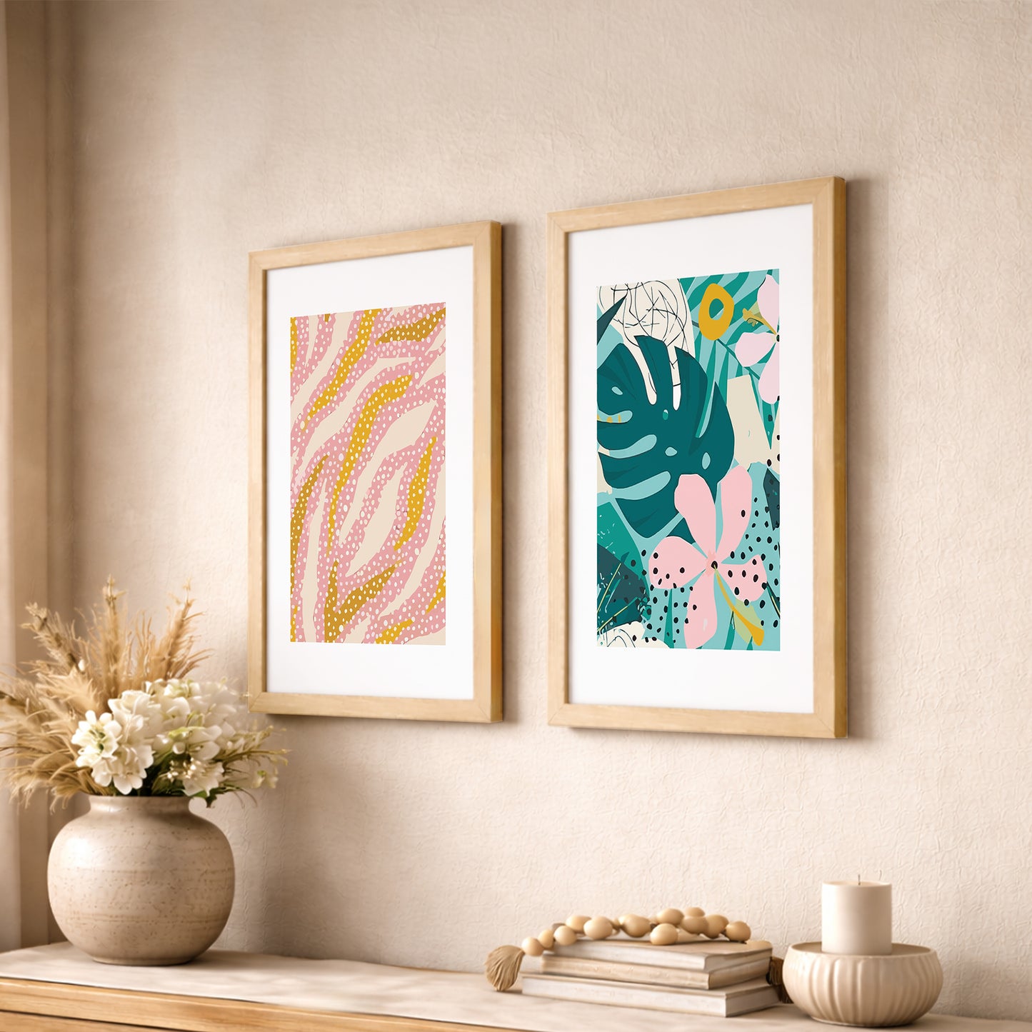 Modern Abstract Botanical Wall Frame Set of 2
