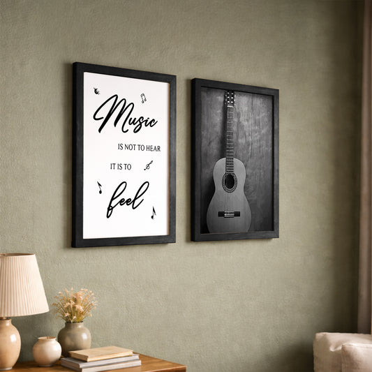 Music & Guitar Black-White Wall Frame Set of 2