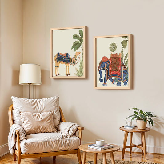 Elephant & Camel Heritage Wall Frame Set of 2