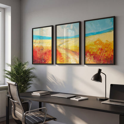 Abstract Coastal Landscape Framed Posters Set of 3